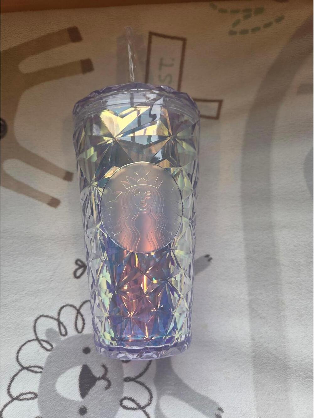 Starbucks 16 oz Iridescent white/ clear Diamond Tumbler with Straw